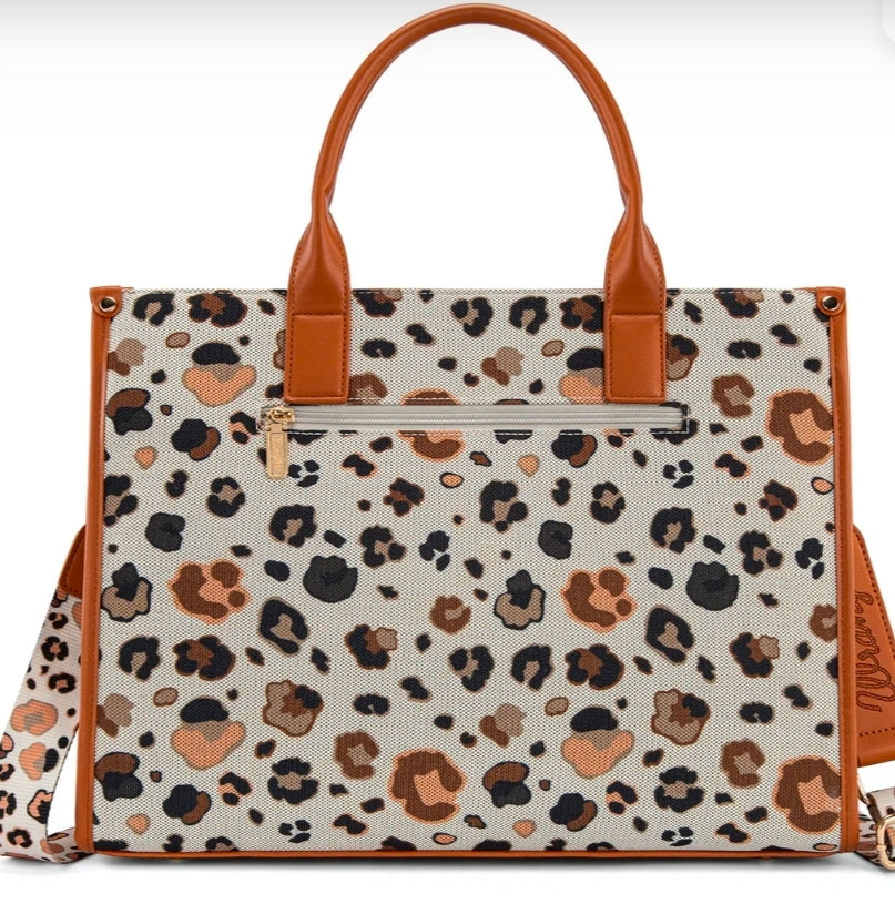 Wrangler Leopard Print Canvas Oversized Tote with Adjustable Strap - Brown