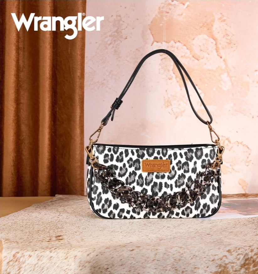 Wrangler Western Leopard Print Shoulder Bag with Chain Detail - Black