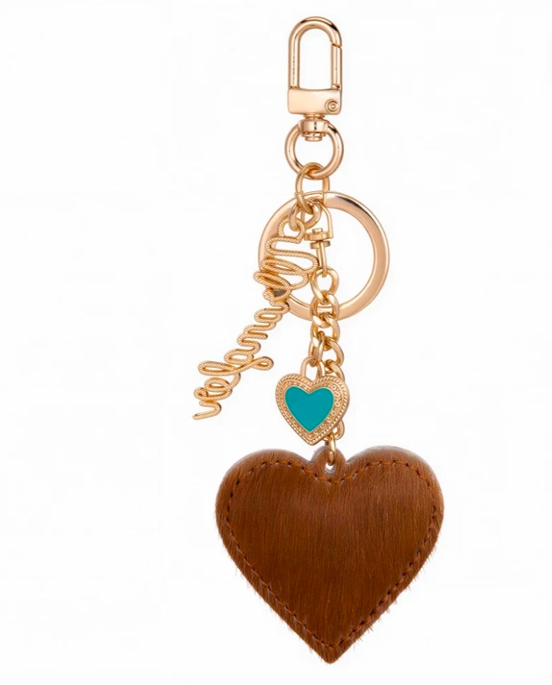 Wrangler Cowhide Heart Bag Charm - Brown