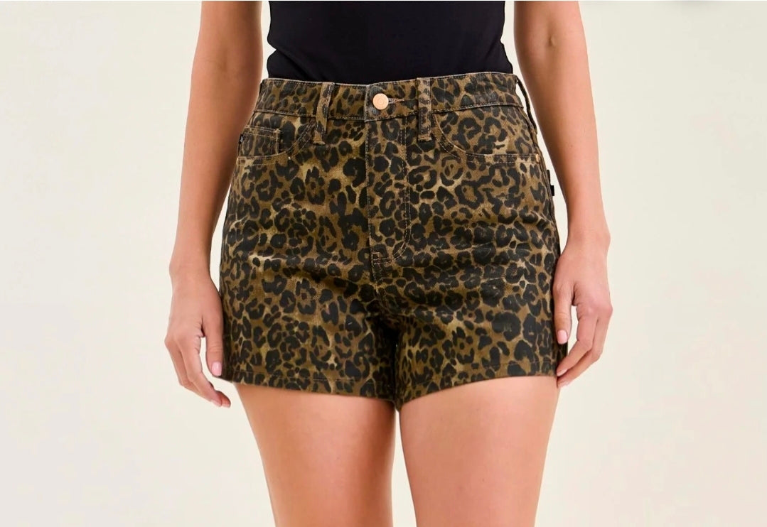 Judy Blue High Waist Rigid Magic Leopard Denim Short
