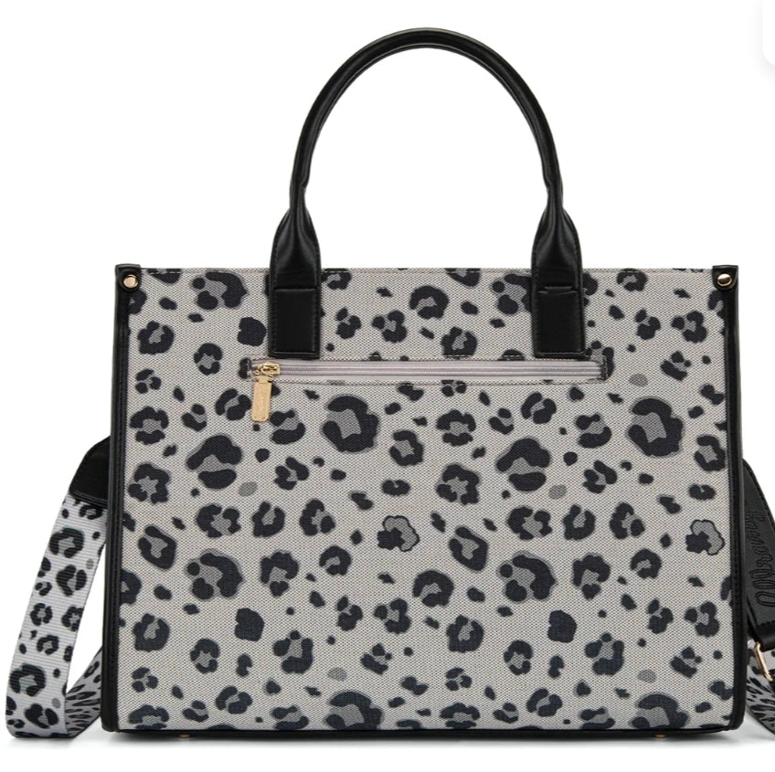 Wrangler Leopard Print Canvas Oversized Tote with Adjustable Strap - Black