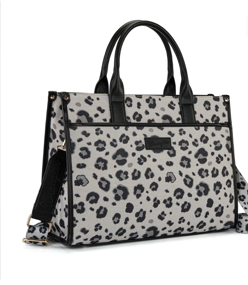 Wrangler Leopard Print Canvas Oversized Tote with Adjustable Strap - Black