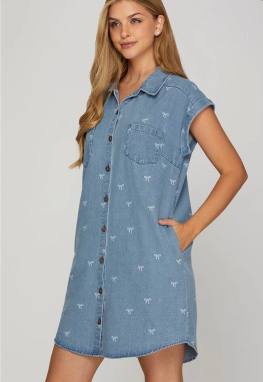 Denim Button Down Bow Dress