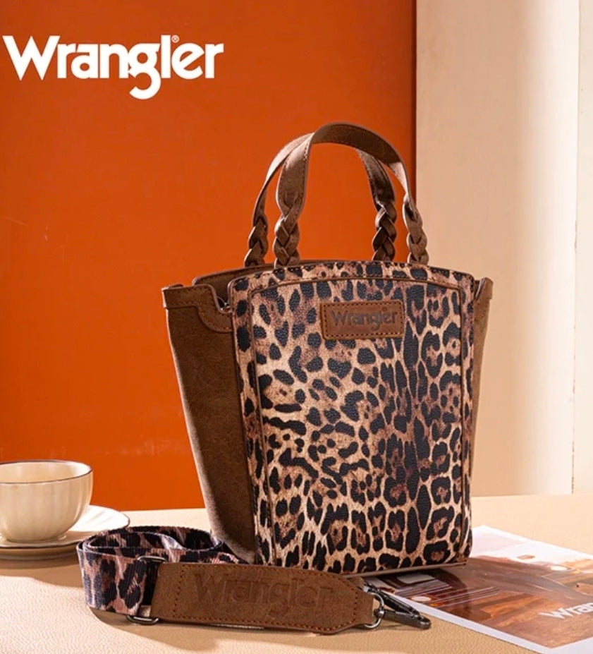 Wrangler Western Braided Handle Leopard Tote Bag Brown