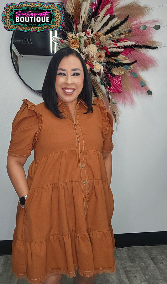 Copper Linen Button Up Shirt Dress