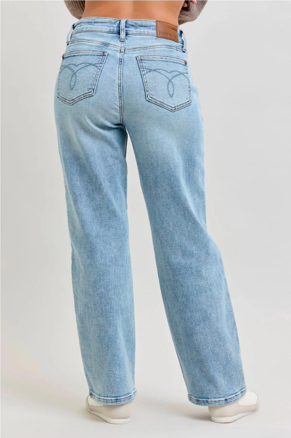 Judy Blue Mid Rise Rigid Magic Destroy Straight Petite Denim Jeans