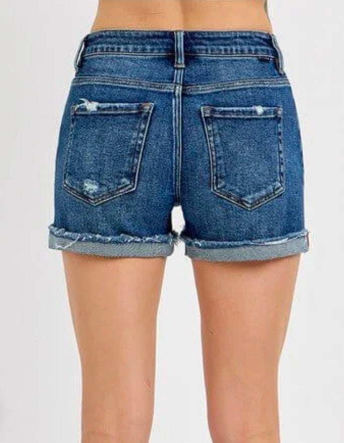 Risen Mid Rise Distressed Cuffed Denim Shorts