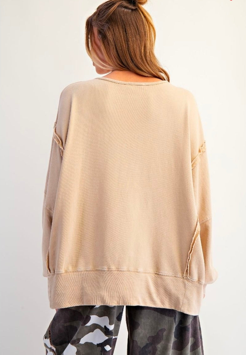 BOW PATCH WASHED TERRY PULLOVER
