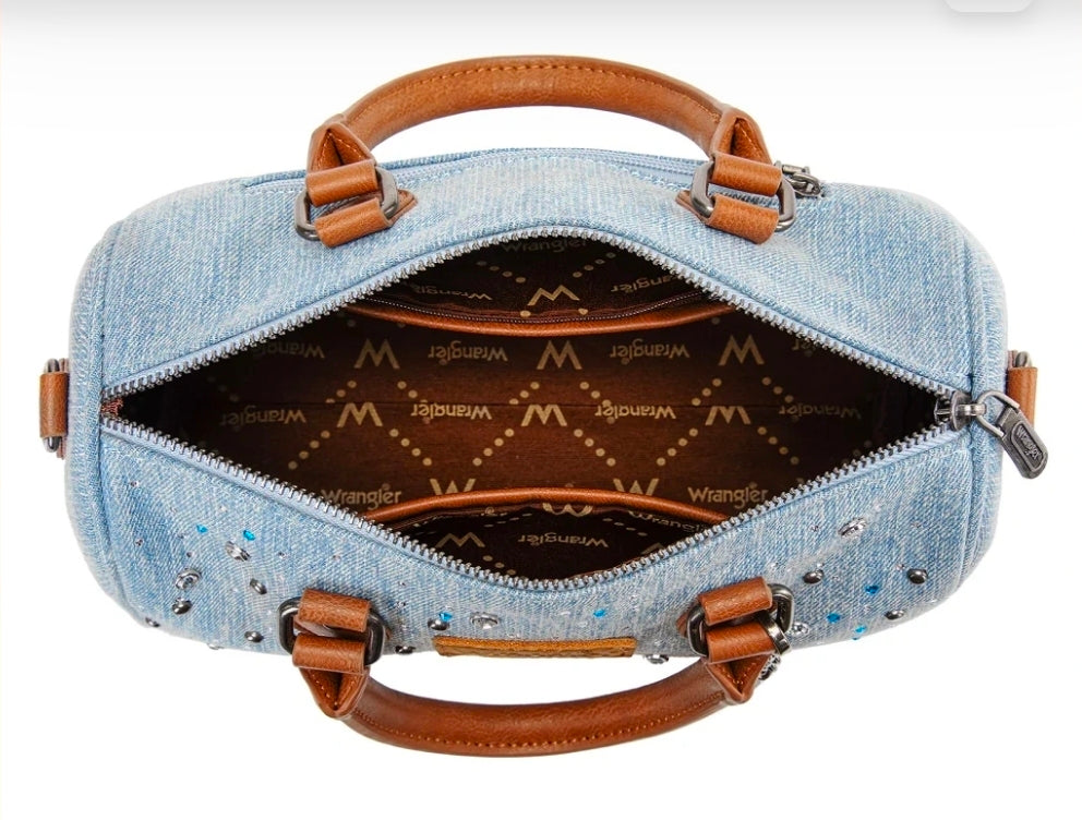 Wrangler Western Rhinestone Denim Boston Bag/Crossbody - Jean