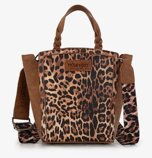 Wrangler Western Braided Handle Leopard Tote Bag Brown