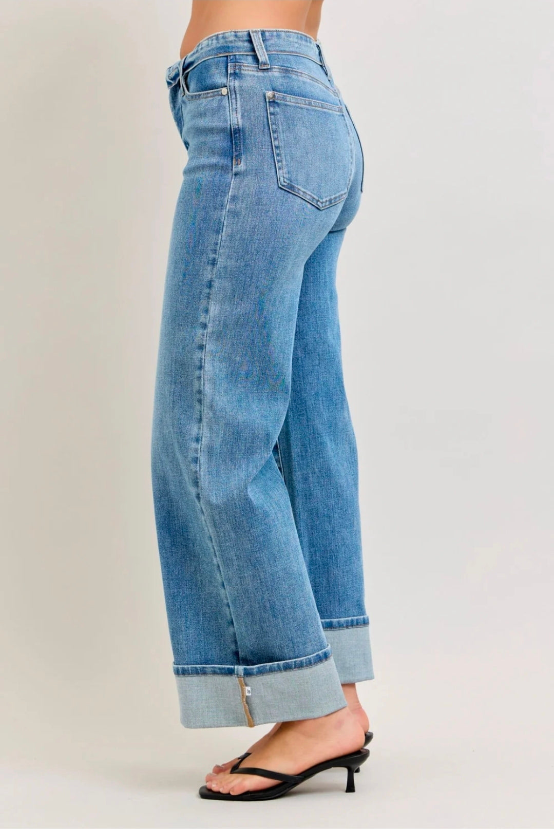 Judy Blue Mid Rise Fold Over Waistband Straight Denim Jeans