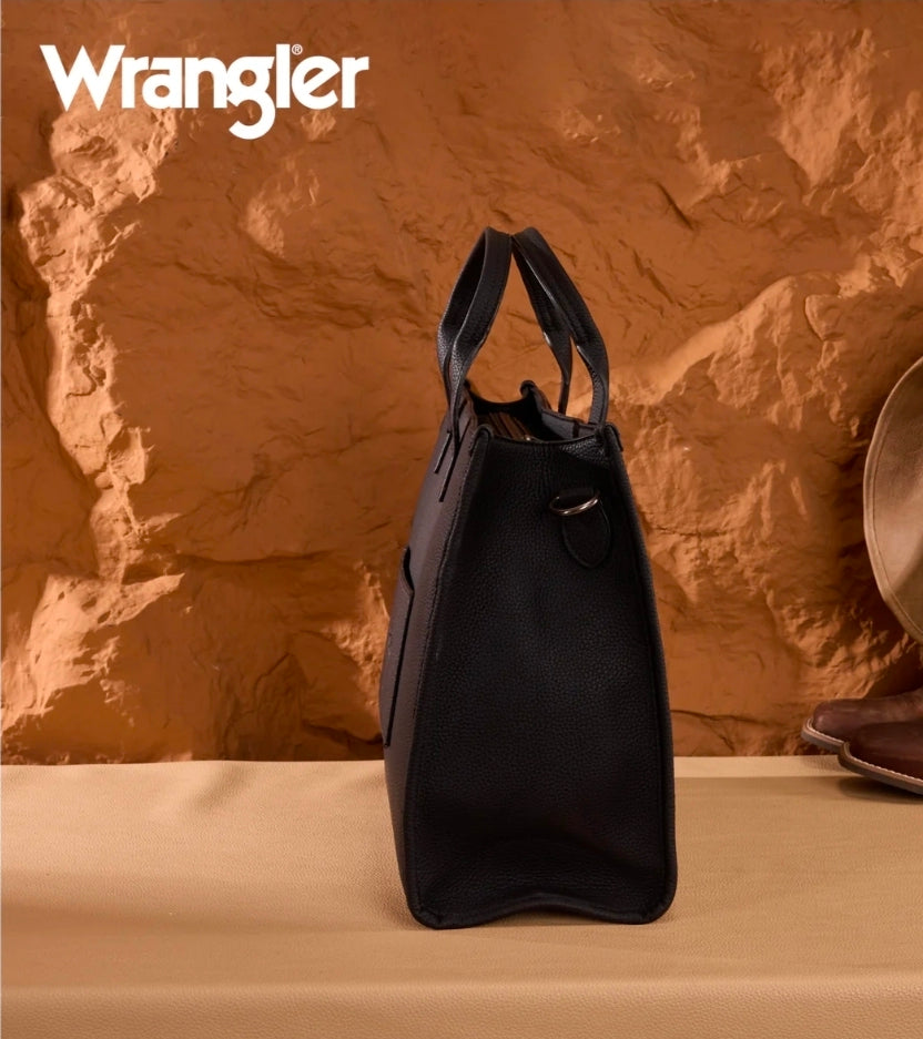 Wrangler Structured Work Tote/Large Carry-All Tote/Crossbody with Pouch - Black