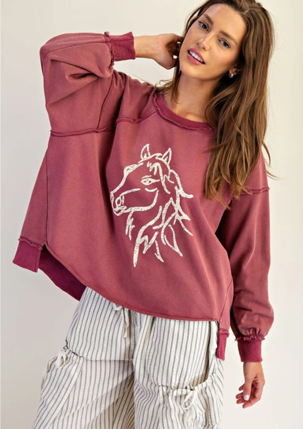 Horse Graphic Dropped Shoulder Sweatshirt Raspberry