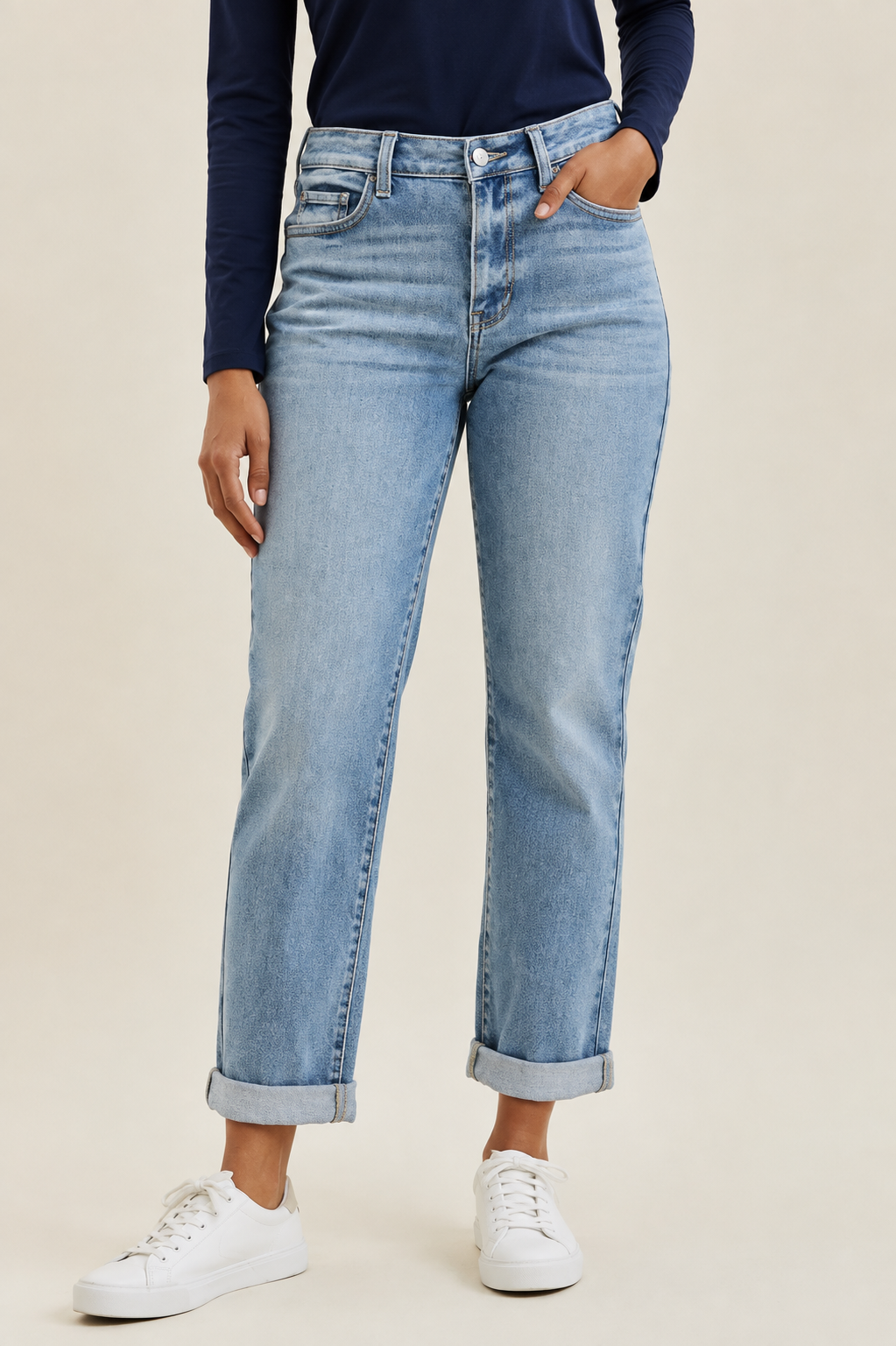 Judy Blue Mid Rise Billie Cuffed Boyfriend Denim