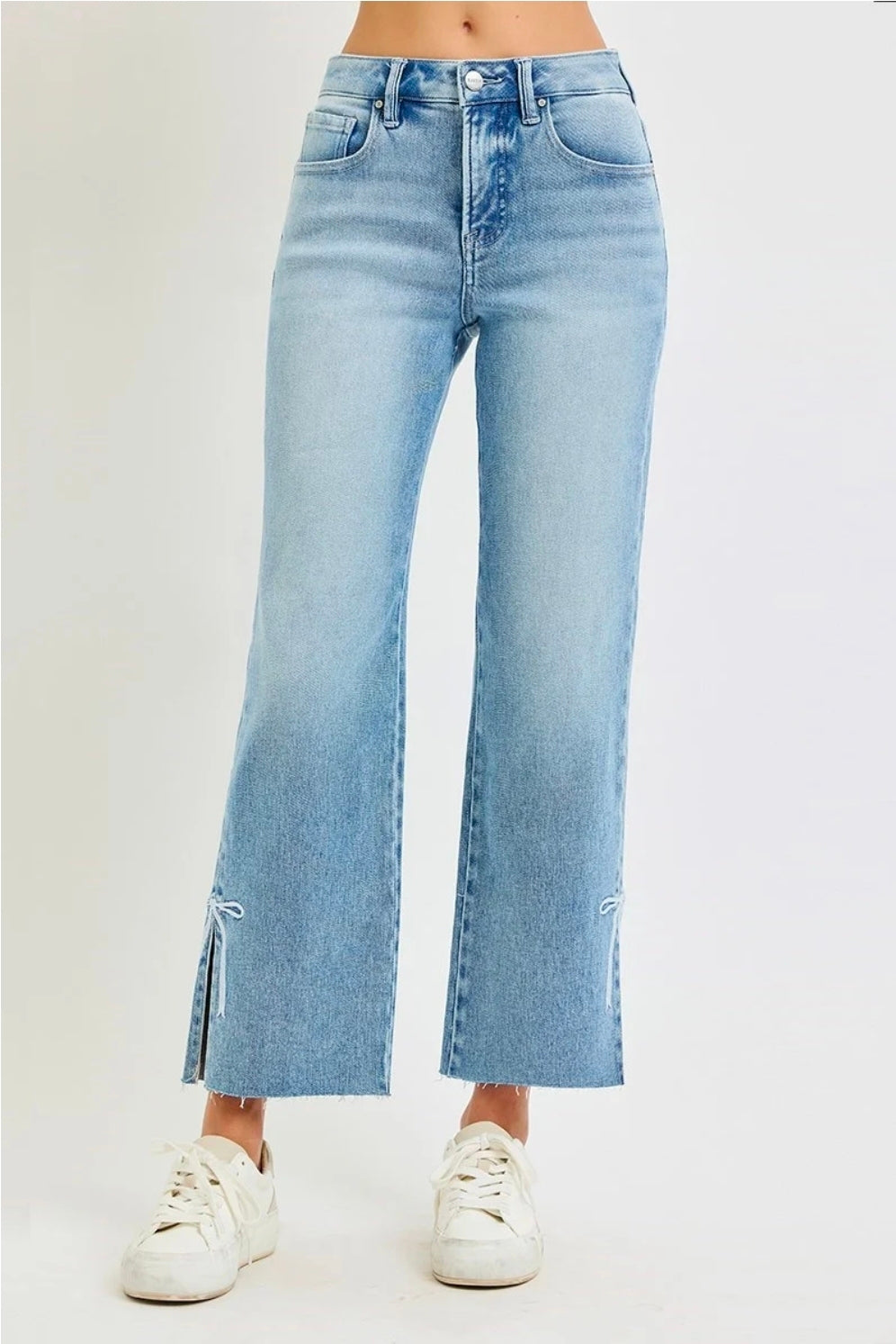 RISEN Crop Side Slit Ribbon Embroidered Jeans