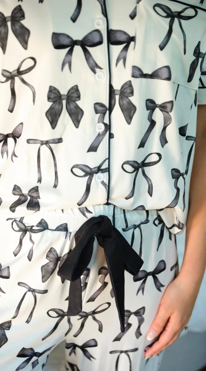 Midnight Bow Pant Ruffle Pajama Set
