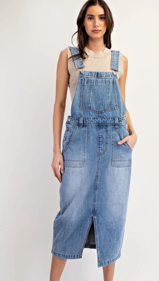 Denim Midi Overall Dress