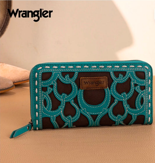 Wrangler Horseshoe Cutout Zip Around Wallet - Turquoise