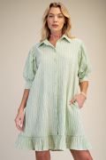 STRIPED TEXTURED BUTTON DOWN SHIRT DRESS