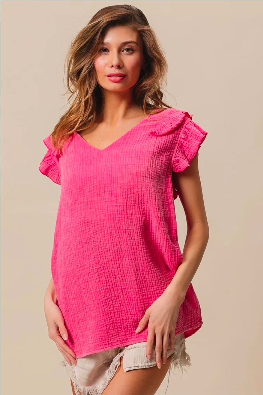 MINERAL WASHED CRINKLE GAUZE TOP
