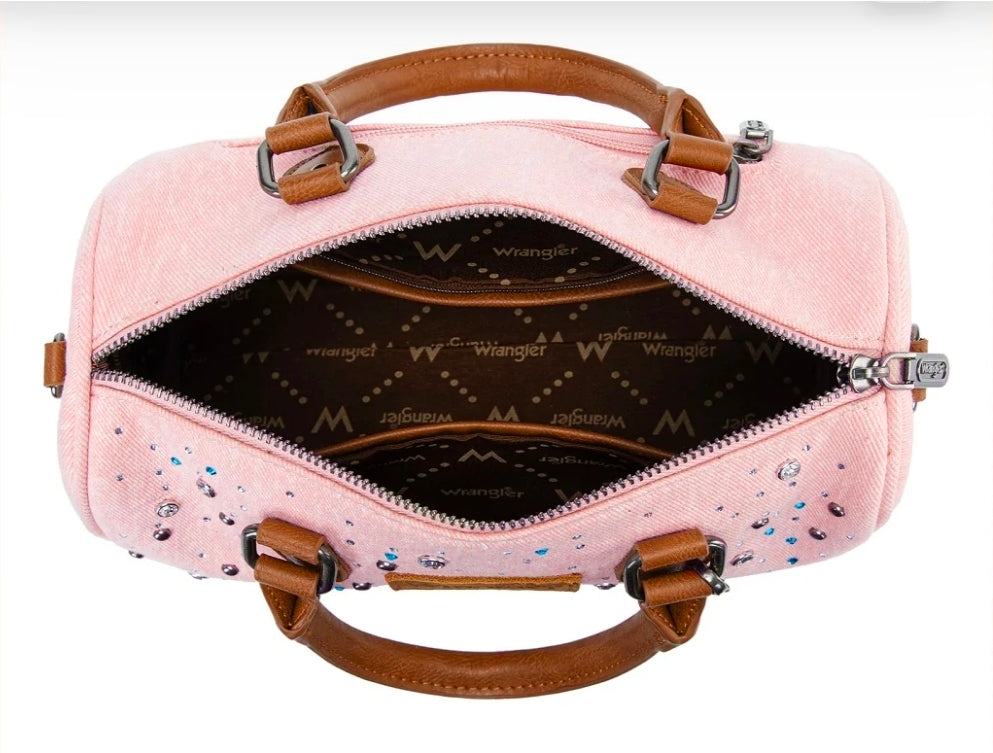 Wrangler Western Rhinestone Denim Boston Bag - Pink