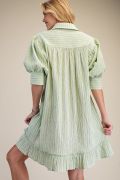 STRIPED TEXTURED BUTTON DOWN SHIRT DRESS