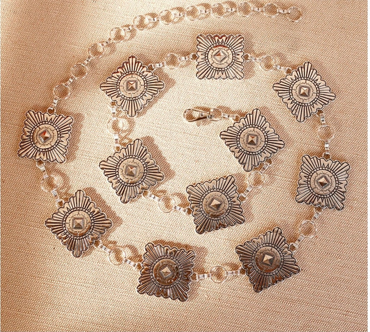 Silver Rustic Couture Etched Square Concho Link Chain Belt