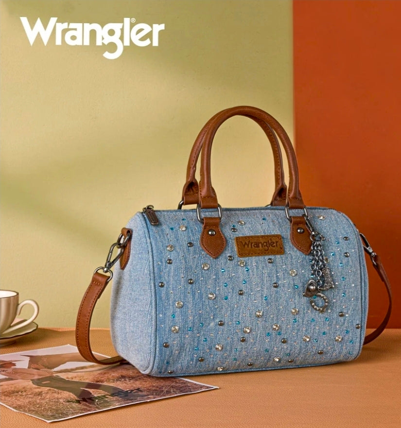 Wrangler Western Rhinestone Denim Boston Bag/Crossbody - Jean