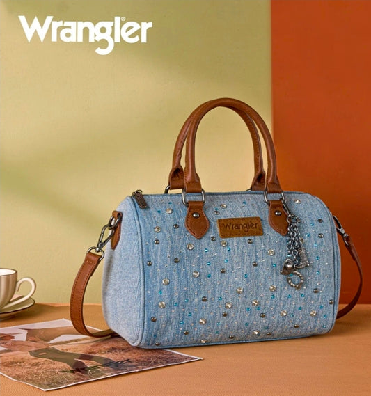 Wrangler Western Rhinestone Denim Boston Bag/Crossbody - Jean