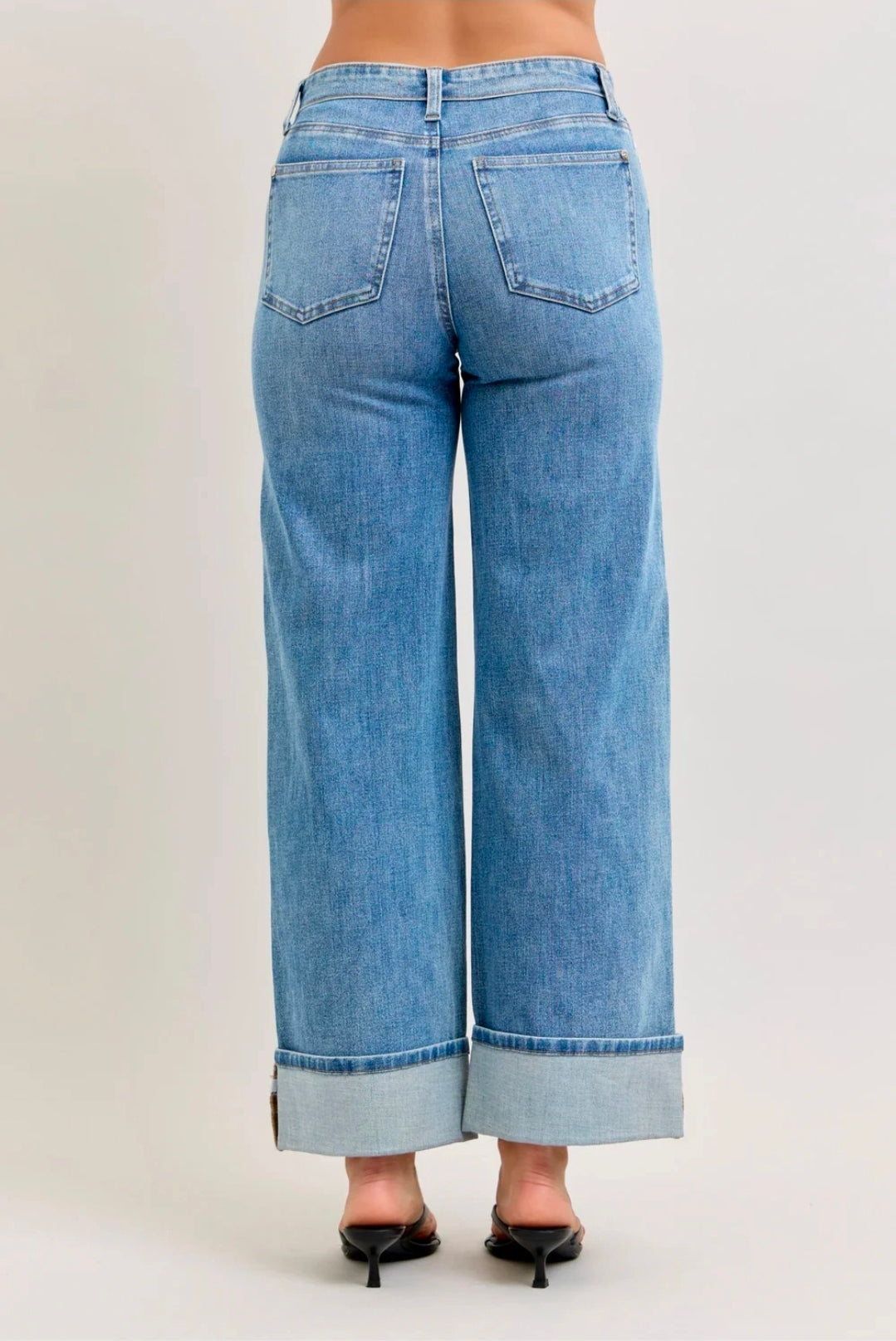Judy Blue Mid Rise Fold Over Waistband Straight Denim Jeans