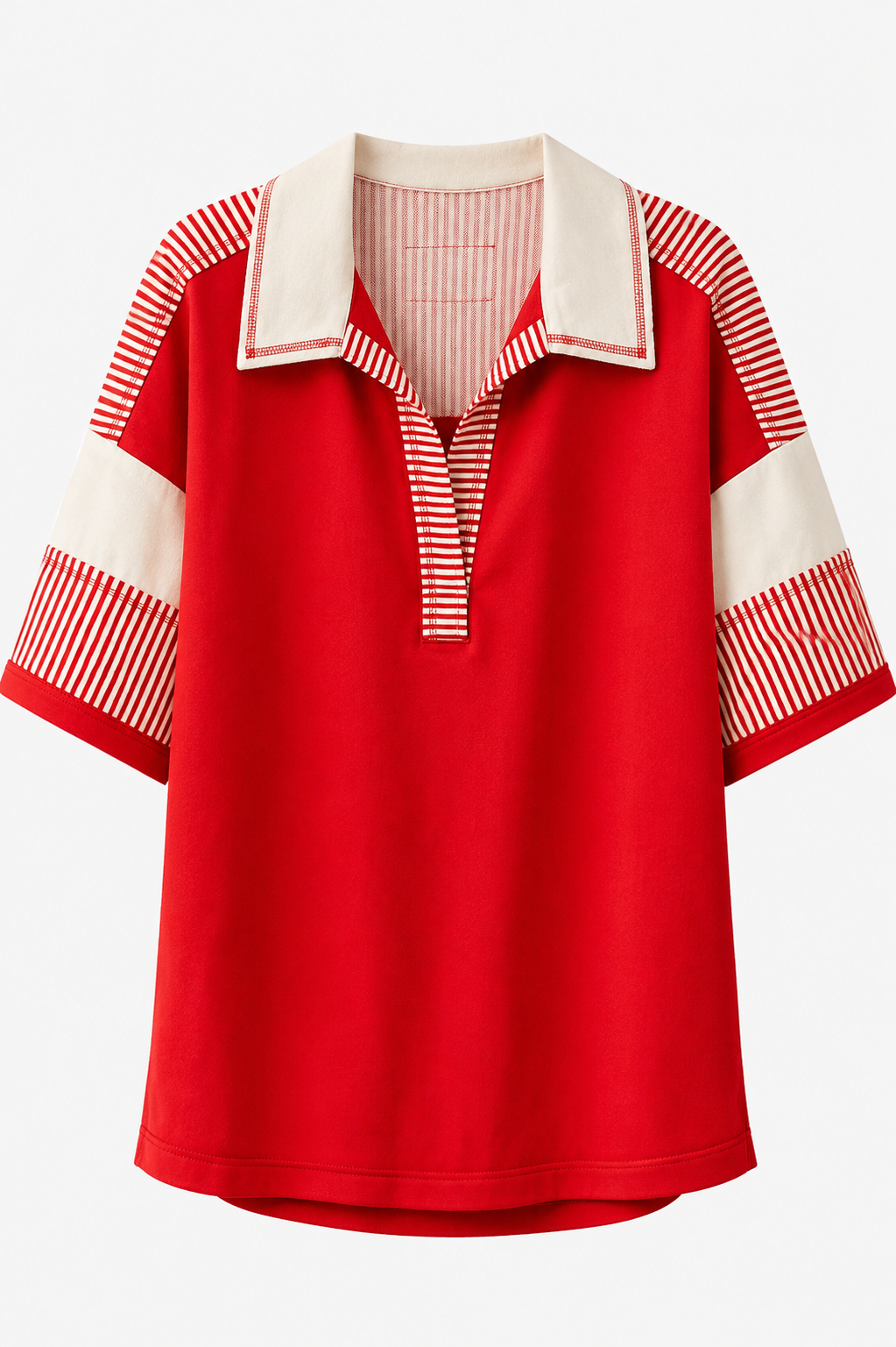 ❤️🤍 Classic Red Striped Collar Top 🤍❤️