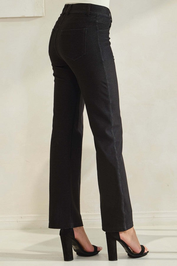 Women's Classic Solid Straight Leg Jeggings - Black