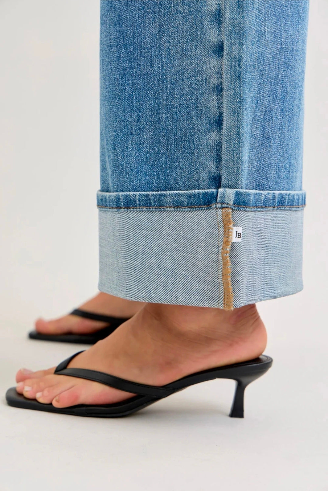 Judy Blue Mid Rise Fold Over Waistband Straight Denim Jeans