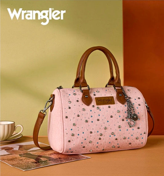 Wrangler Western Rhinestone Denim Boston Bag - Pink
