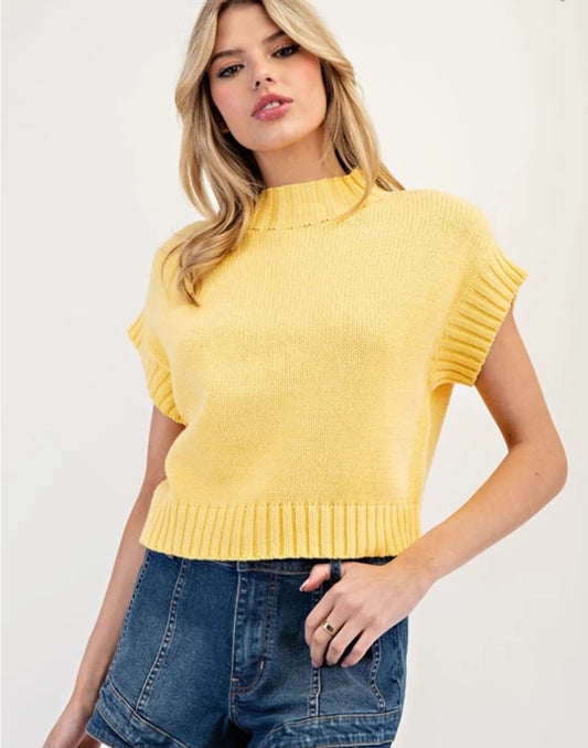 Mock Neck Short Sleeve Sweater Top Butter