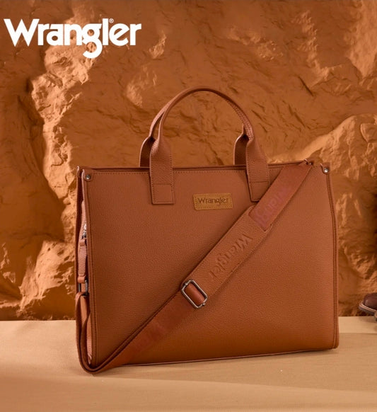 Wrangler Structured Work Tote/Large Carry-All Tote/Crossbody with Pouch - Brown