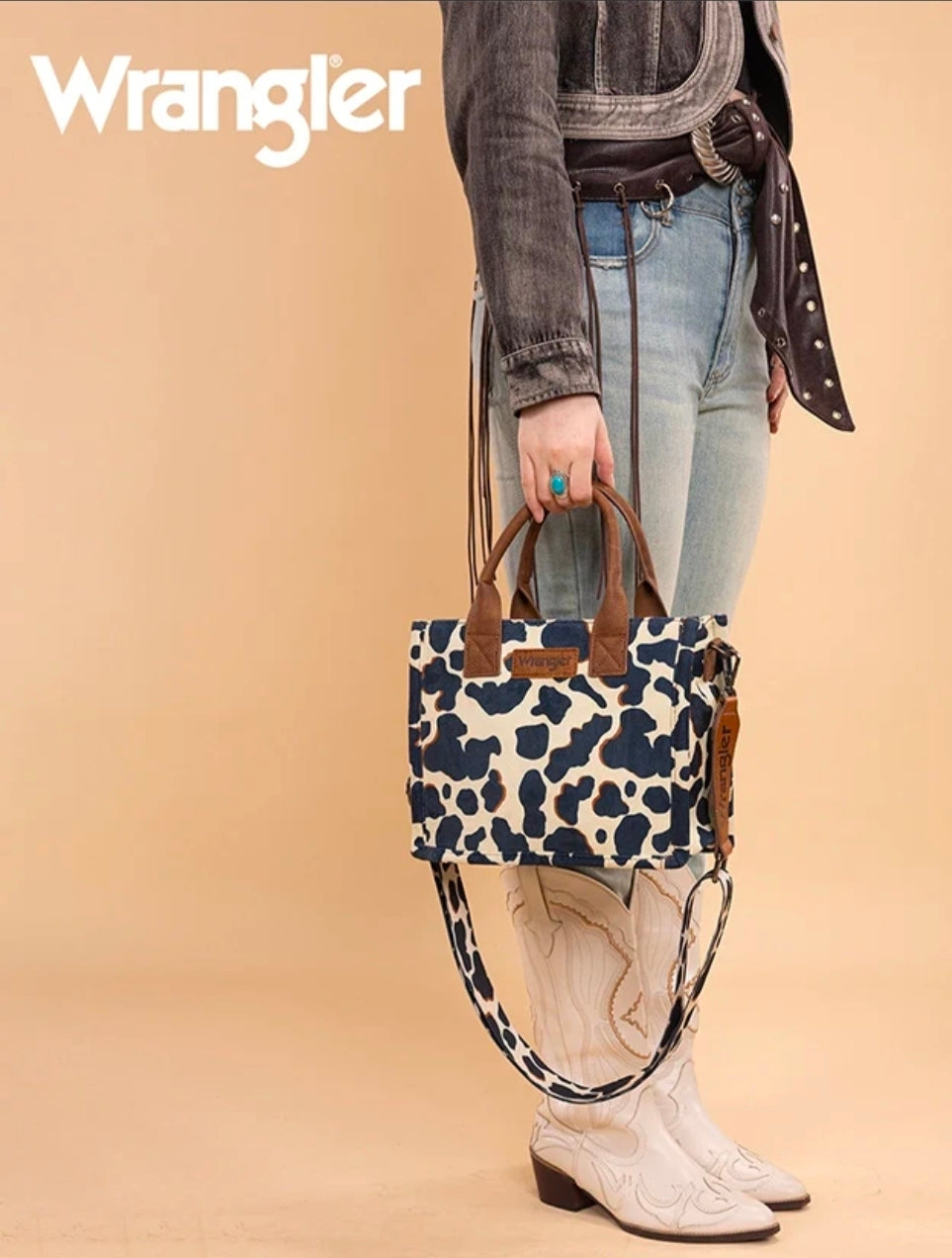 Wrangler All-over Cow Print Tote Bag Brown