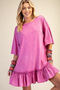 RUFFLE BOTTOM WASHED COTTON TUNIC DRESS