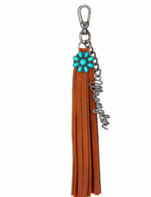 Wrangler Turquoise Fringe Suede Bag Charm - Brown