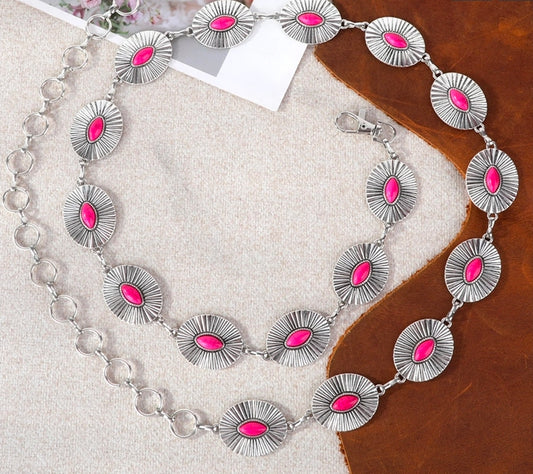 Hot Pink Rustic Couture Western Sunburst Concho Link Chain Belt