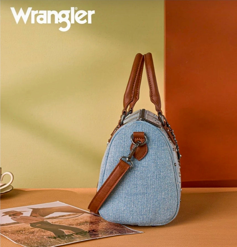 Wrangler Western Rhinestone Denim Boston Bag/Crossbody - Jean