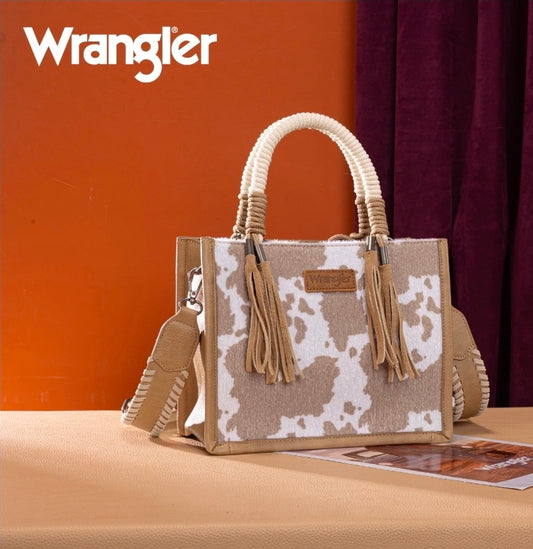 Wrangler Cow Print Tote/Crossbody -Khaki