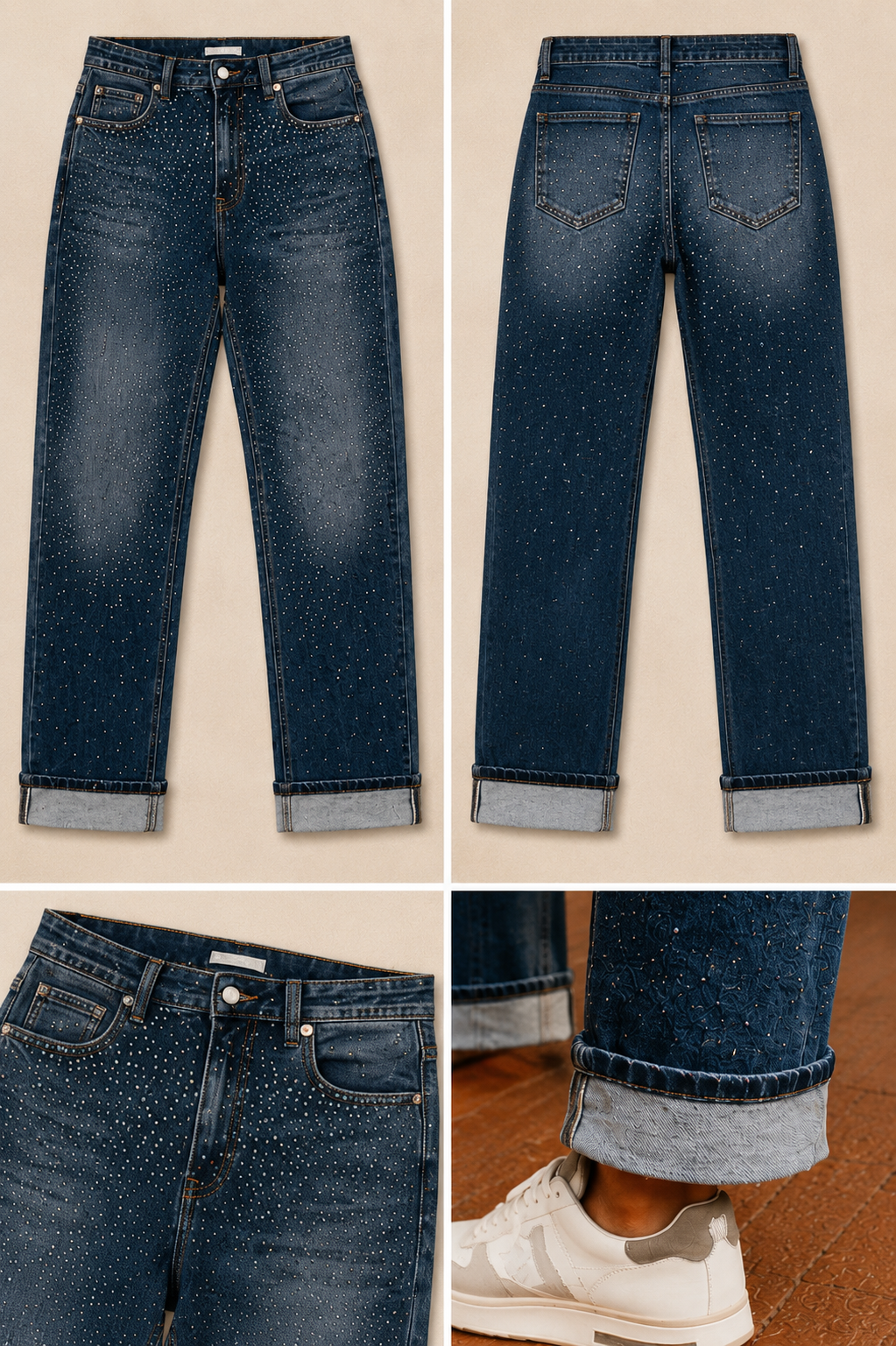 ✨ Dark Wash Rhinestone Boyfriend Jeans ✨