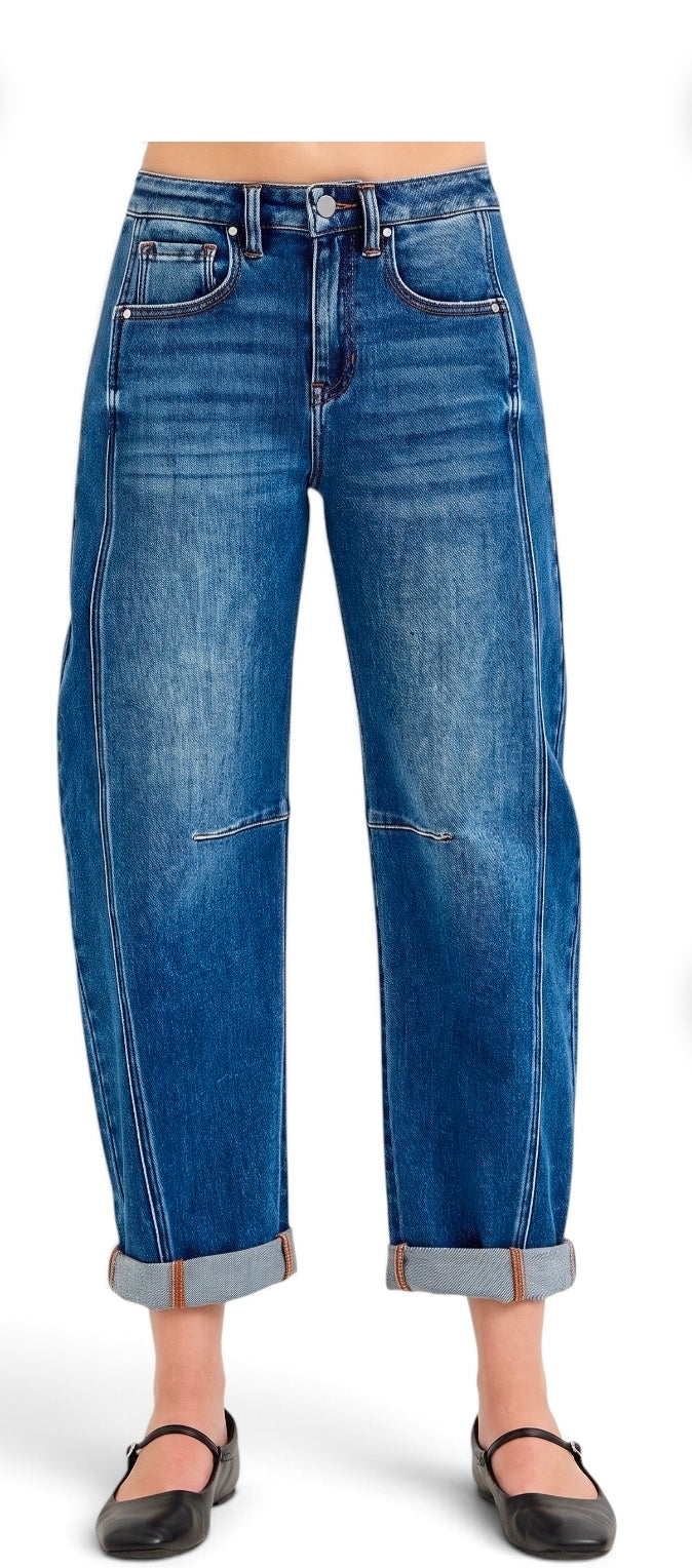 Risen Jeans - High-Rise Boyfriend Cuffed Barrel Jeans