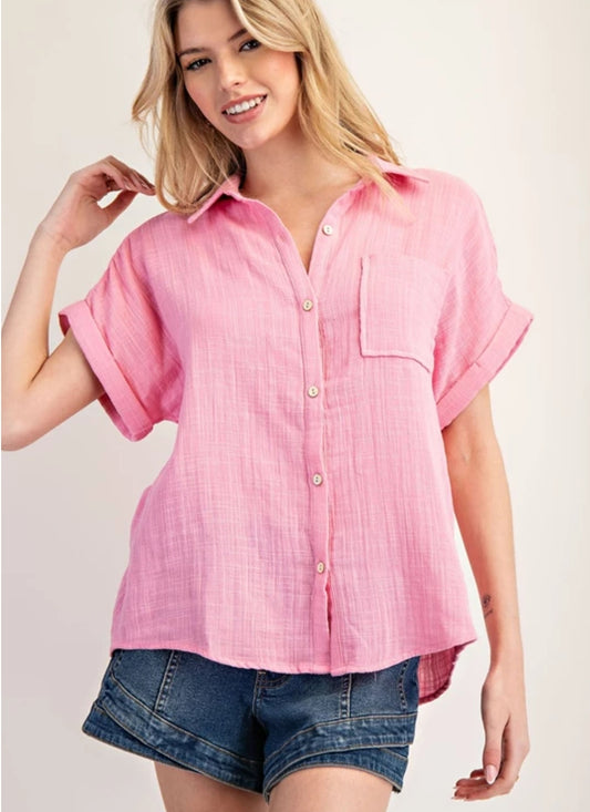 Soft Washed Cotton Gauze Top Bubble Pink