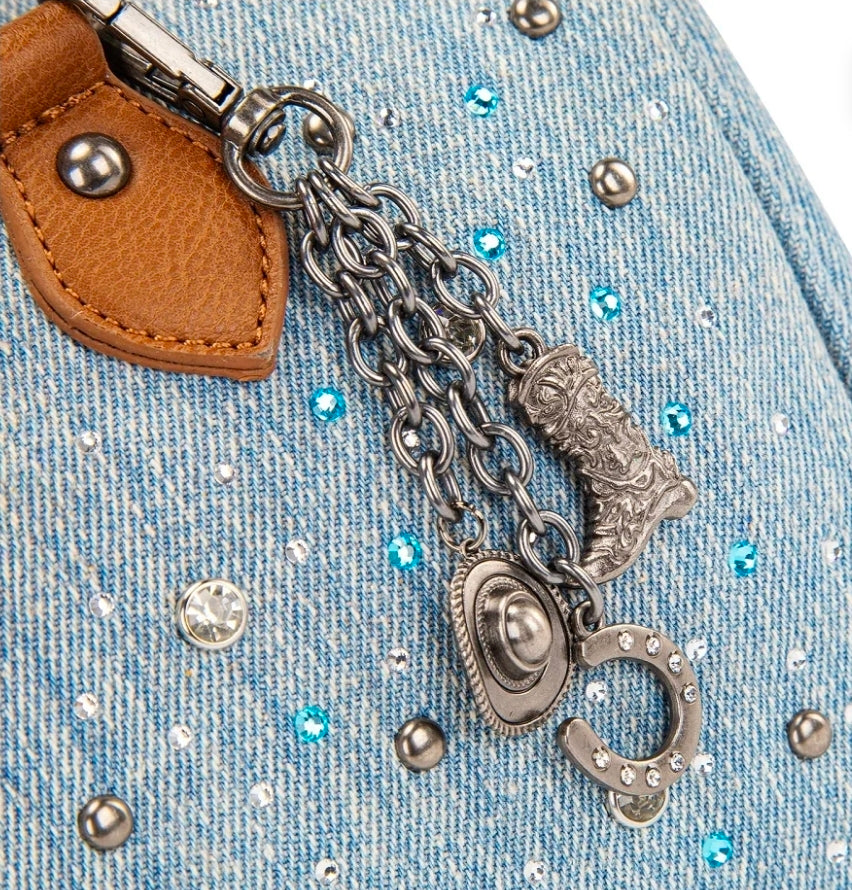 Wrangler Western Rhinestone Denim Boston Bag/Crossbody - Jean