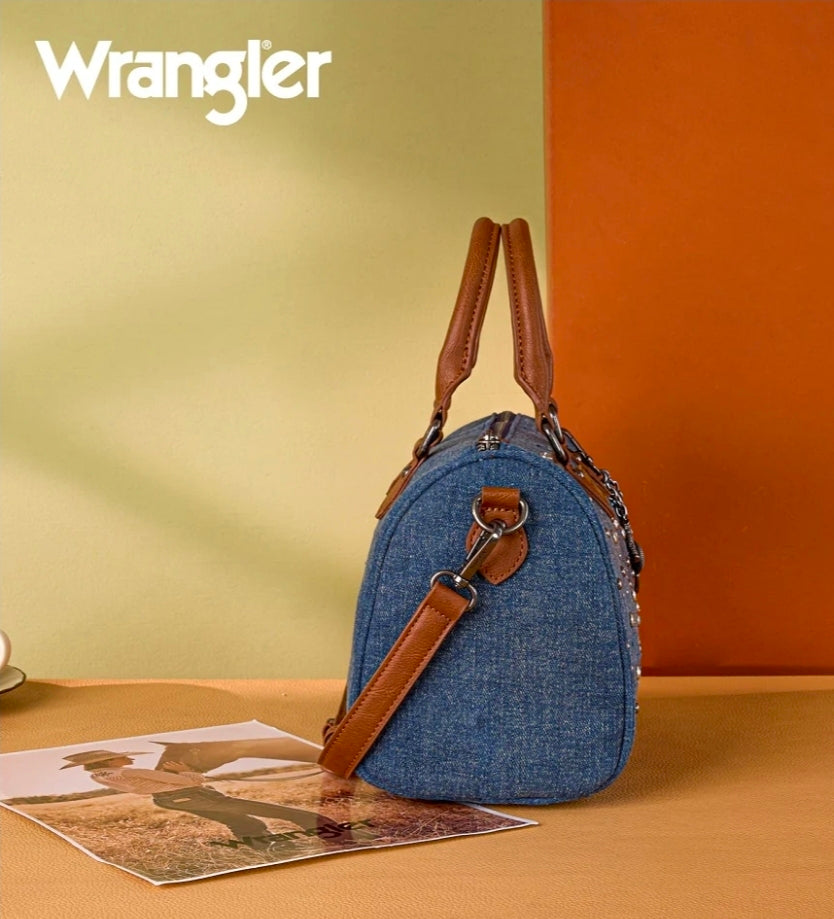 Wrangler Western Rhinestone Denim Boston Bag/Crossbody - Dark