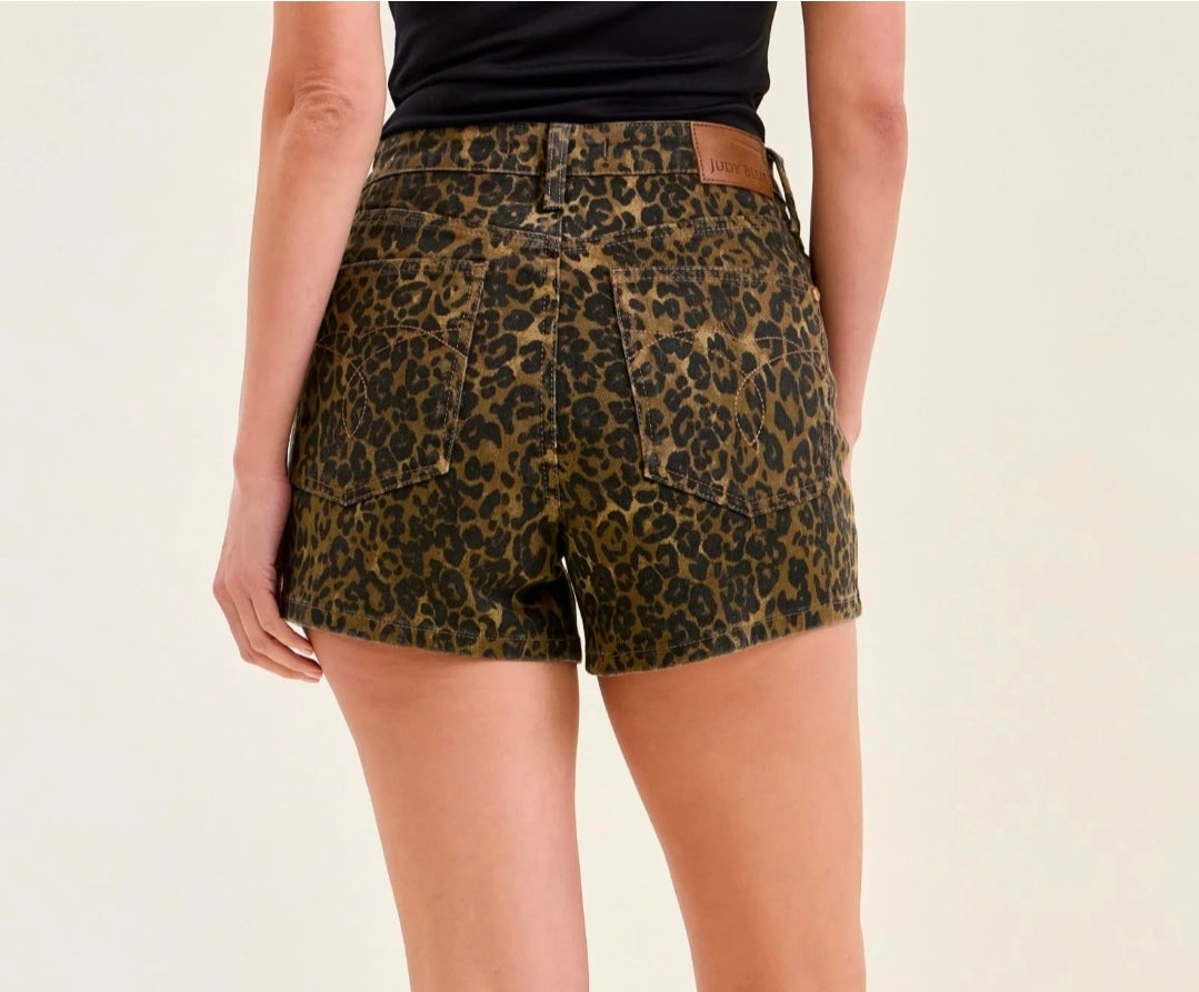 Judy Blue High Waist Rigid Magic Leopard Denim Short