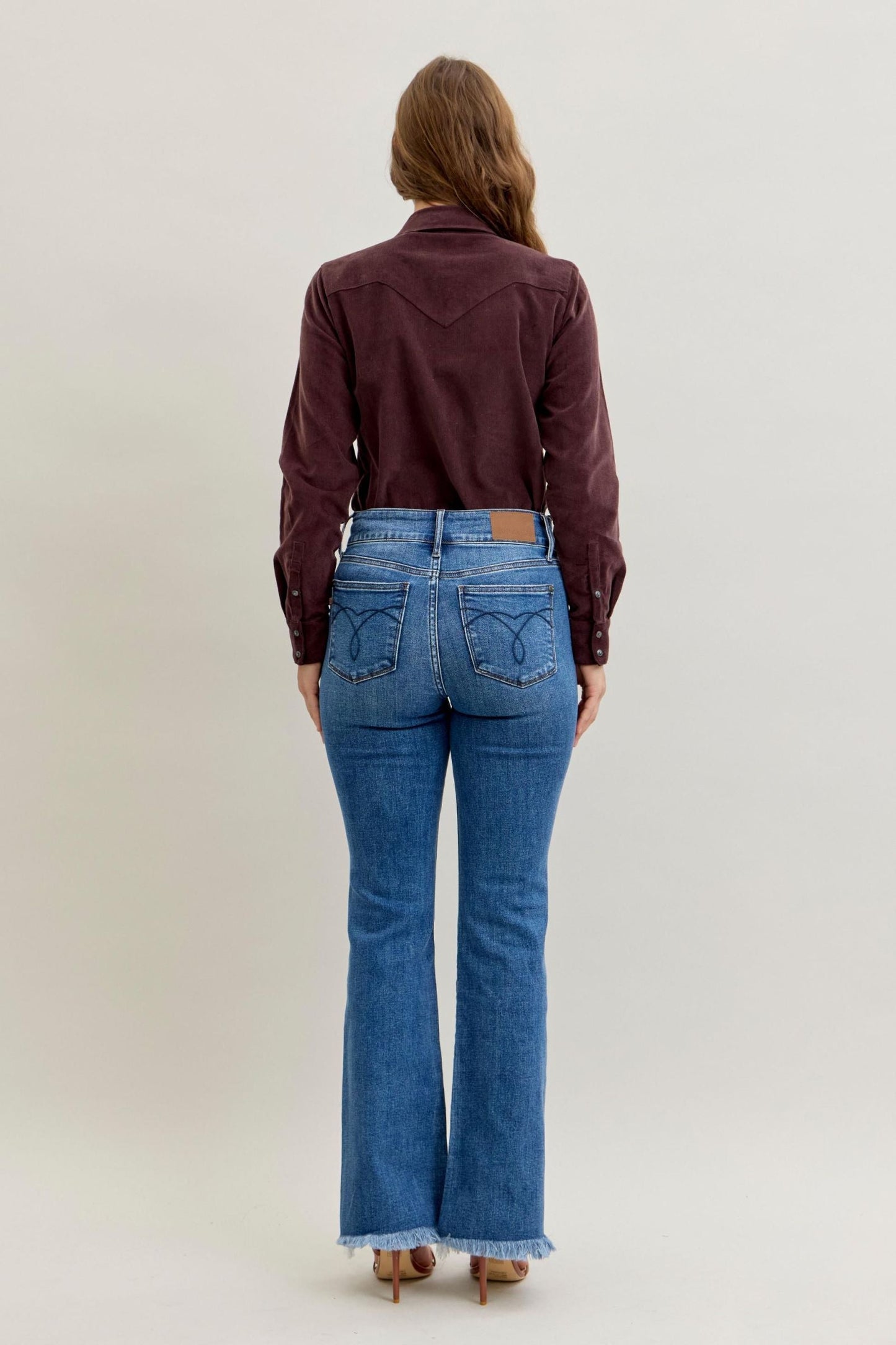 Judy Blue High Waist Double Button Fray Hem Bootcut Denim Jeans