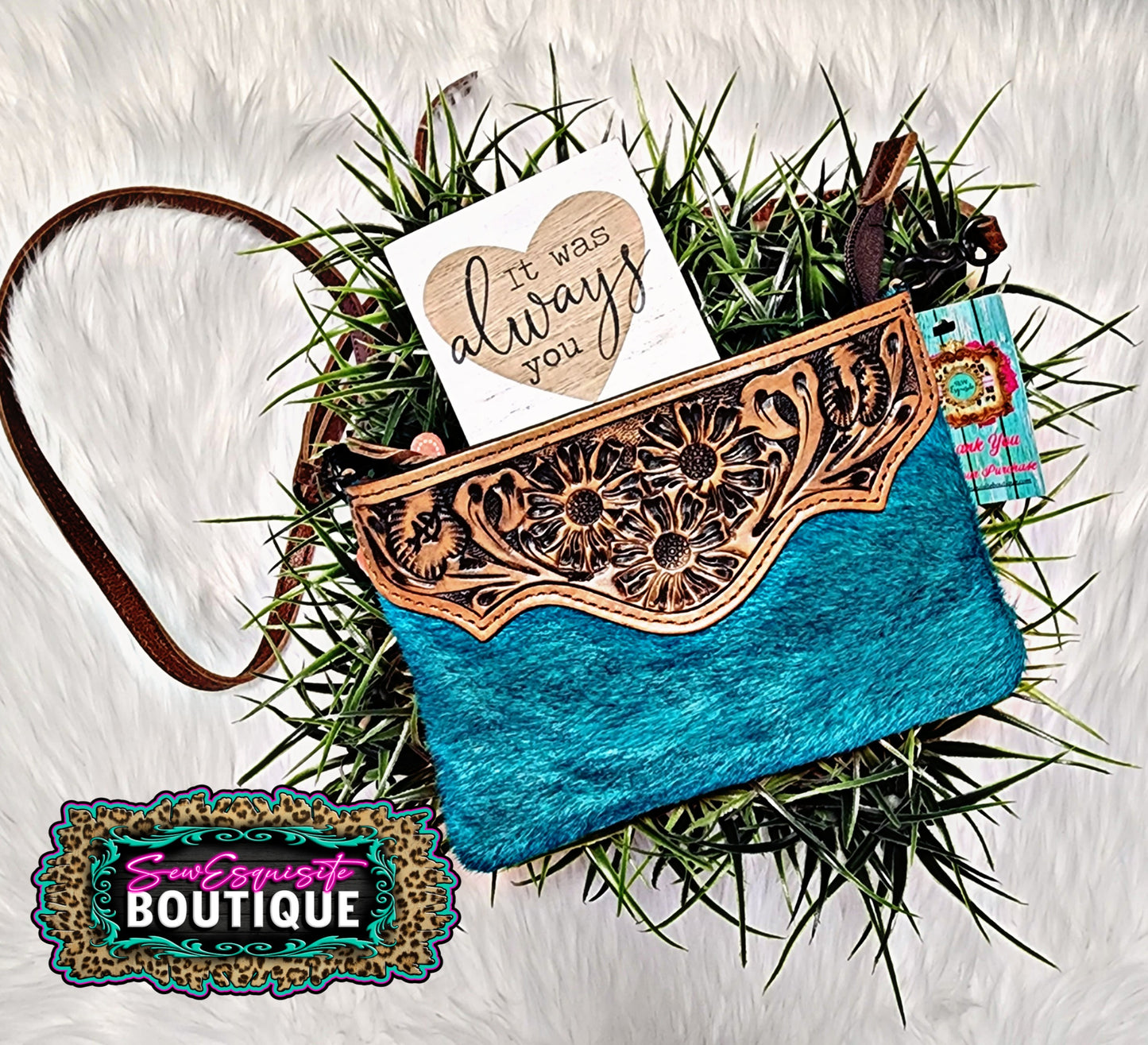 American Darling Bags | Genuine Turquoise  Cowhide and Leather Small Crossbody